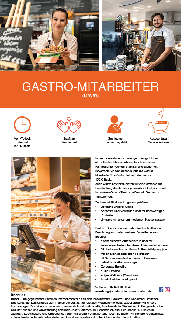Stellenangebot Gastro Mitarbeiter